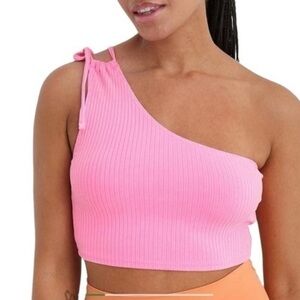 Aerie pink ribbed one shoulder cropped tank - M